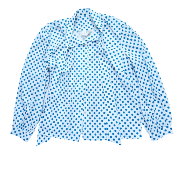 Vintage USA Union-Made Blue Polka Dot Long Sleeve Coquette Bow Blouse ♥️ - Picture 1 of 6